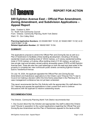 849 Eglinton Avenue East – 官方规划修正案、分区修正案和分区申请 – 上诉报告